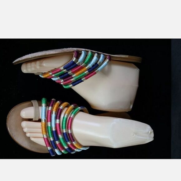 SCHUTZ Multicolor Braided Carmen Leather Slip On Sandal Women's Size 7B - Picture 3 of 9